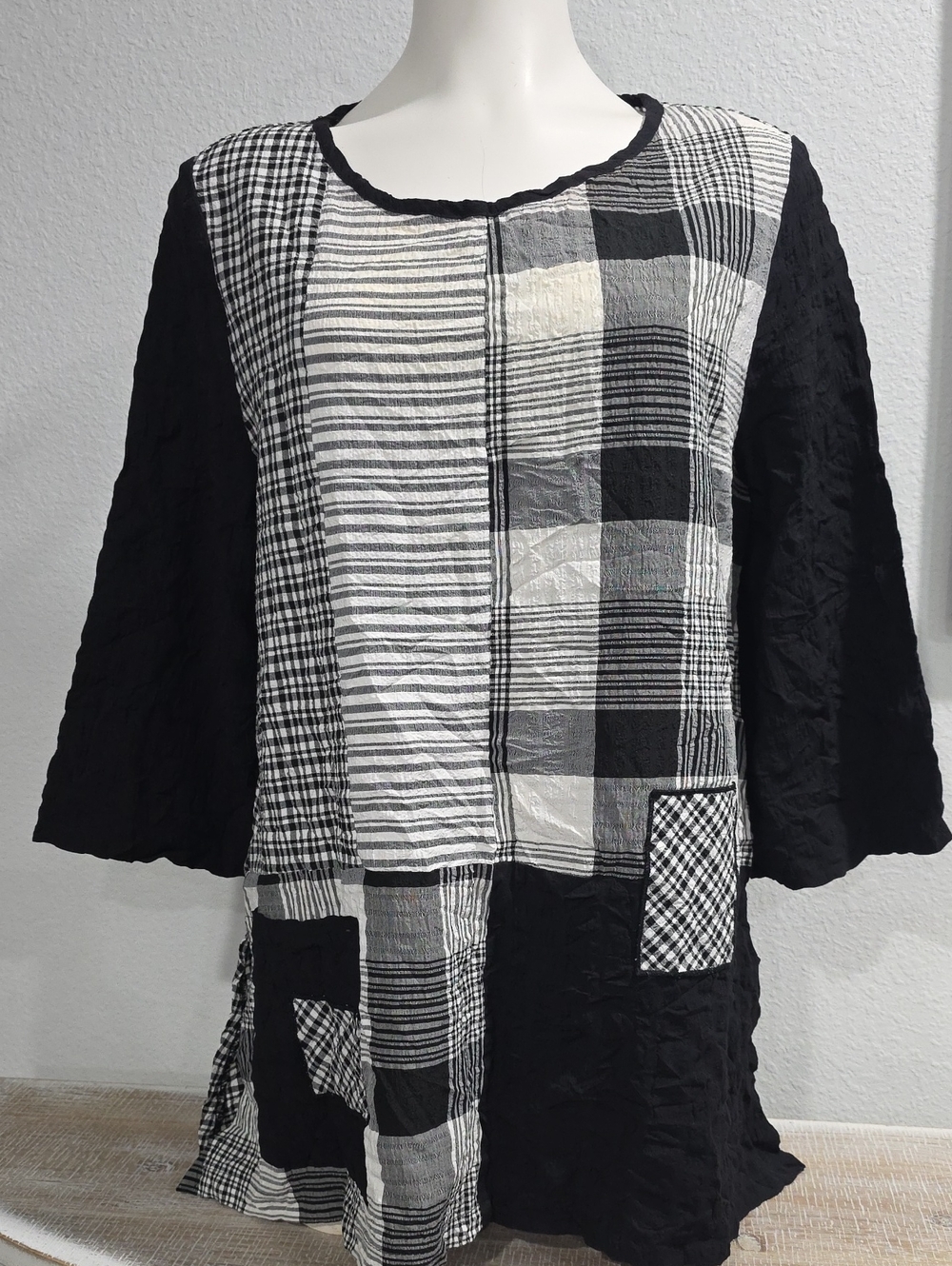 MOONLIGHT Y & S Fashion Design Retro Black & White Patchwork Tunic Top